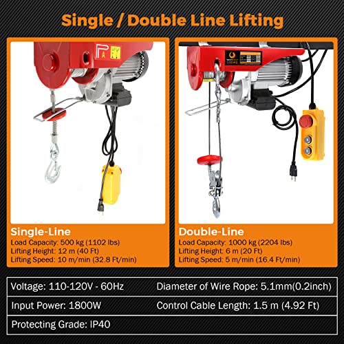 110-120V Electric Hoist for Overhead Engine Lift - 2200lbs