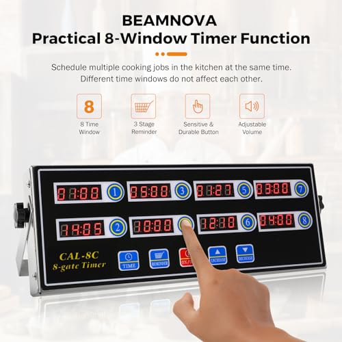 Commercial 8-Channel Digital Kitchen Timer with Loud Alarm