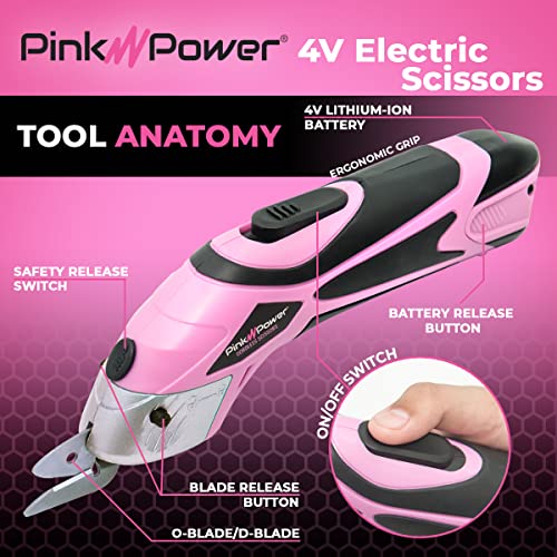 Pink Cordless Electric Scissors for Crafting and Sewing