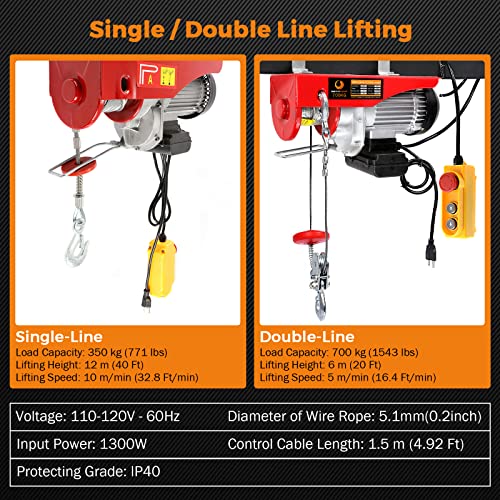 BEAMNOVA 110-120V Electric Hoist with Remote Control (1543 lbs) Accessories Included