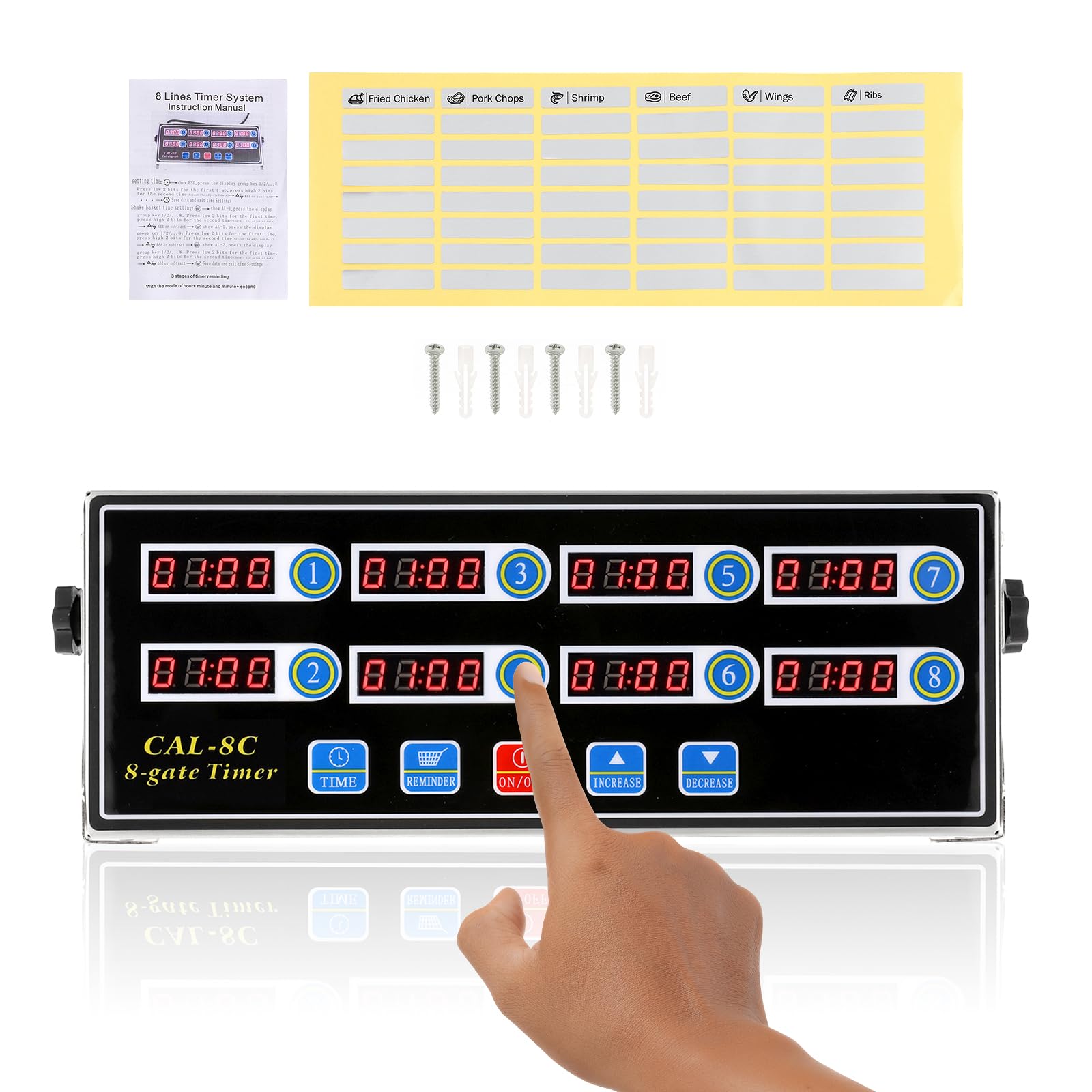 Commercial 8-Channel Digital Kitchen Timer with Loud Alarm