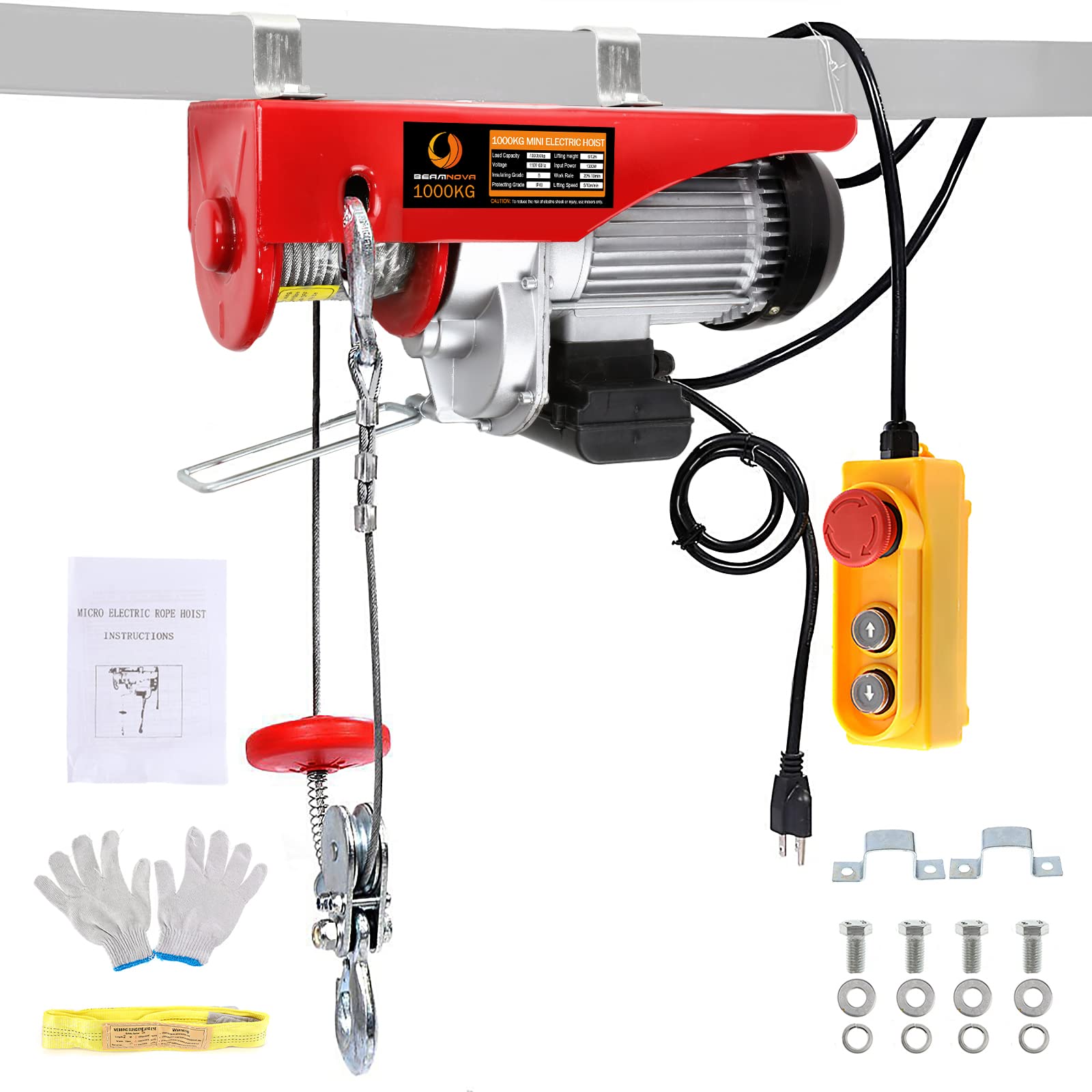 110-120V Electric Hoist for Overhead Engine Lift - 2200lbs