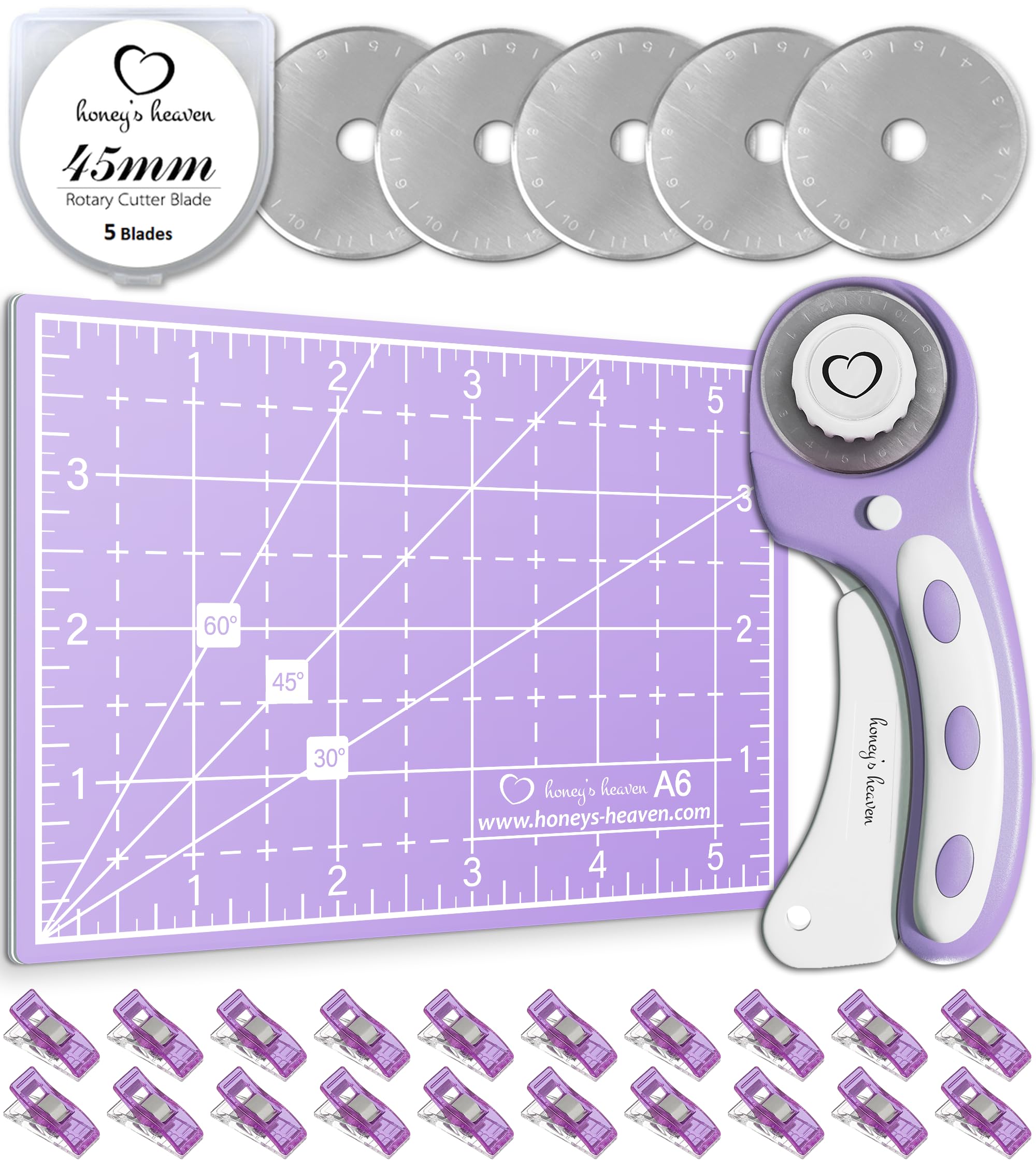 Quilting and Crafting Rotary Cutter Set with Blades, Mat, and Clips